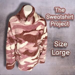 The Sweatshirt Project Pink Camo Soft Cozy Cowl Neck with Pockets Size Large